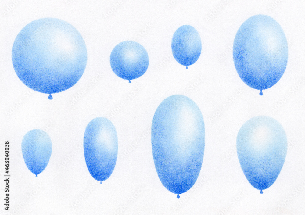 Blue balloons are located on a white background without ribbons