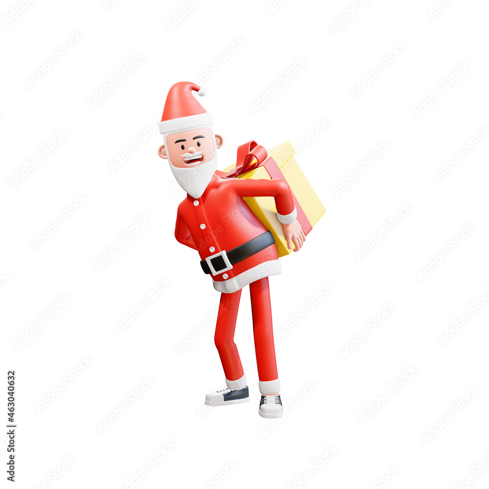 3d illustration Santa Clause carries a big Christmas Gift on his back 3d illustration Santa Clause carries a big Christmas Gift on his back