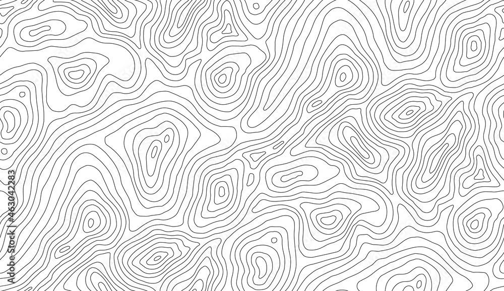 Mountain hiking trail over terrain. Contour background geographic grid. Seamless vector topographic map background. Line topography map seamless pattern.