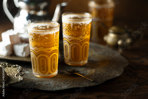 Traditional Arabic mint tea with sweets