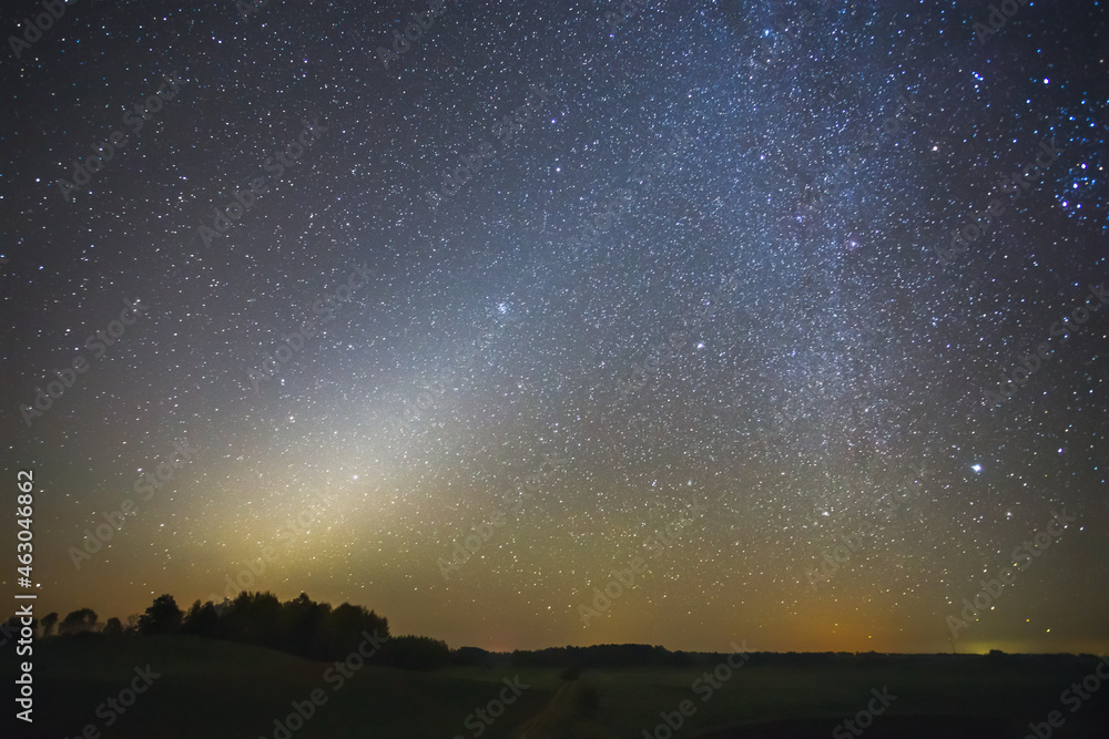 Zodiacal Light at the night sky, starry landscape in Lithuania