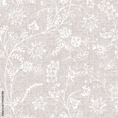 Ecru Beige Linen Texture Background printed with Flowers. Natural Seamless Pattern. Weave Fabric for Wallpaper, Cloth Packaging, curtain, duvet cover, pillow, digital print pattern design 