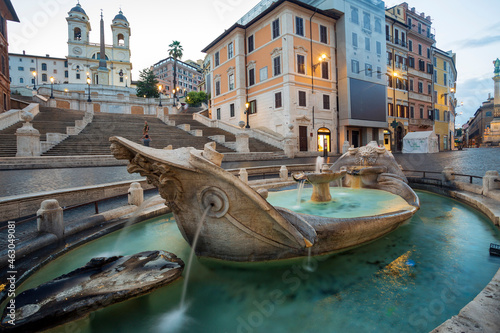 The wonderful landscape that offers Piazza di Spagna in Rome with the famous staircase of Trinita dei monti and the fountain of the barcaccia