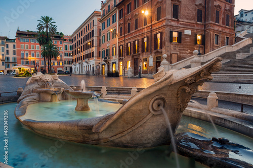 The wonderful landscape that offers Piazza di Spagna in Rome with the famous staircase of Trinita dei monti and the fountain of the barcaccia