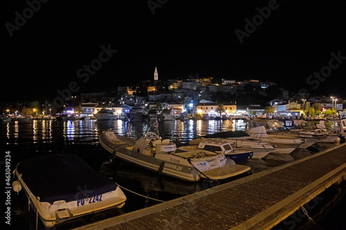 Night panorama over the harbor of the Croatian coastal town of Vrsar in Istria