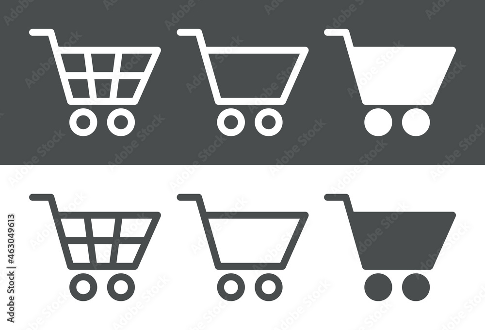 Conjunto de siluetas de carritos de la compra con lineas en fondo gris y fondo banco Conjunto de siluetas de carritos de la compra con lineas en fondo gris y fondo banco