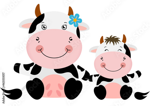 Cute mom cow and her little son
