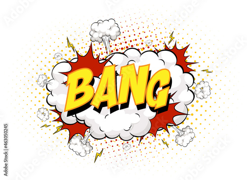 Word Bang on comic cloud explosion background