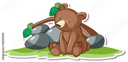 Cute grizzly bear in sitting pose sticker