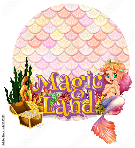Beautiful mermaid carton character with blank pastel scales banner isolated