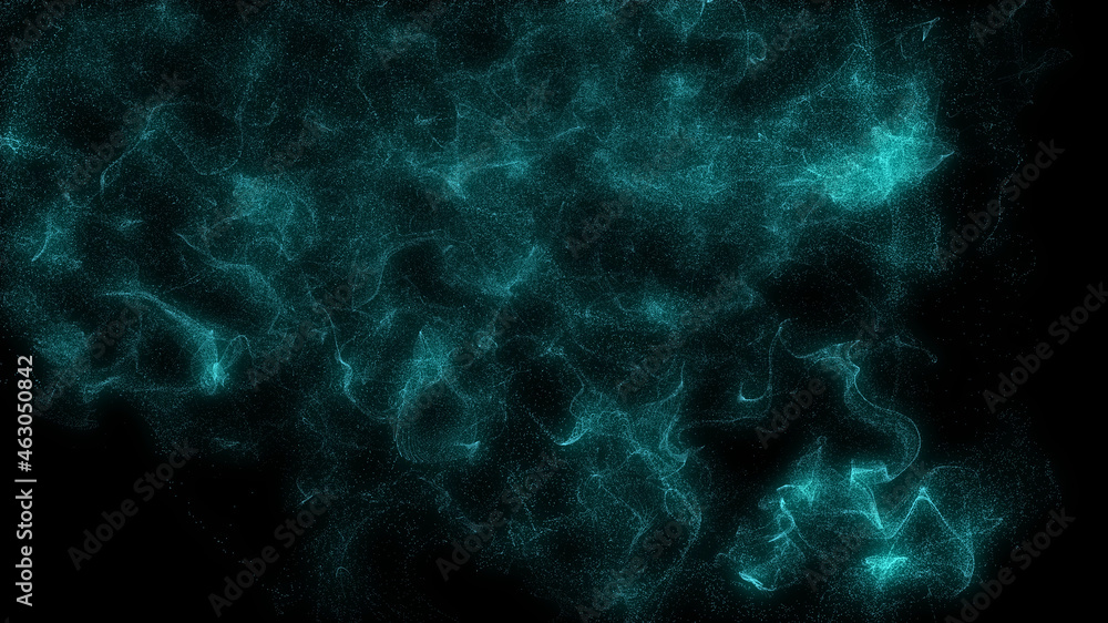 abstract design with small particles. fluid movement. blue particles on black background abstract design with small particles. fluid movement. blue particles on black background