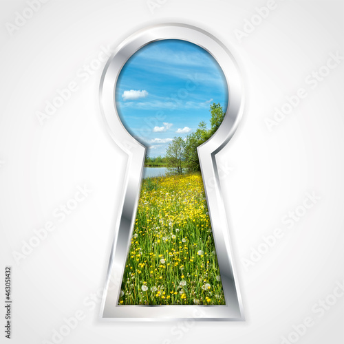 View of summer landscape in abstract silver keyhole photo
