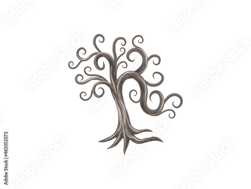 spiral and swirls branch of tree, ancient tree logo concepts.