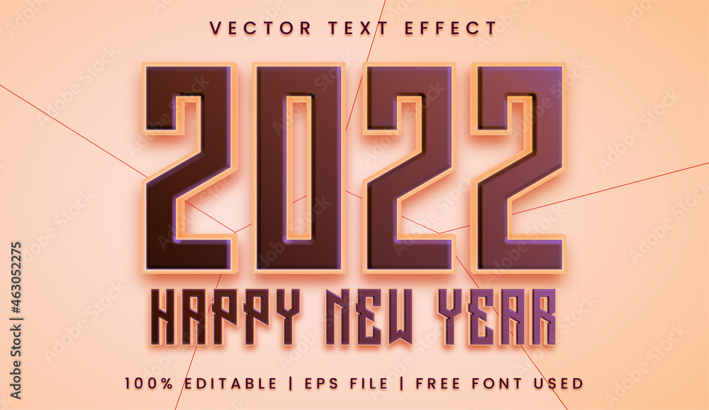 Fototapeta premium Happy new year 2022 text, embossed editable text effect style