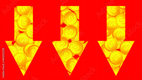 Dollar Price Value Stock Market Demand Decline Drop Fall Down Vector illustration. Cryptocurrency and Cyber Currency investment Element. Can be used Digital and Printable infographic.