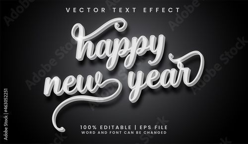 Happy new year text, white and script text effect style