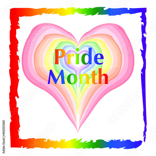 Vector illustration eps 10. LGBT pride day concept. A brush stroke in the form of a heart made from the colors of the LGBT flag on an isolated background. Pride day abstract logo. 