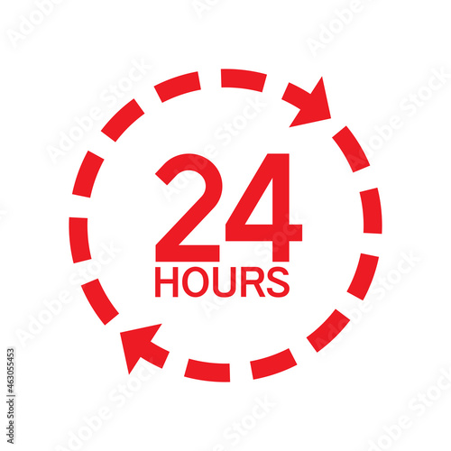 Twenty four hour with arrow loop icon, 24 hours cyclic sign, Opened order execution or delivery, All day business and service, Vector design illustration