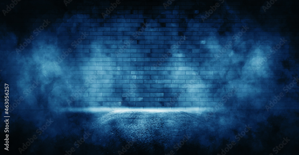Neon blue light on neon brick wall.
Neon blue light on neon brick wall.