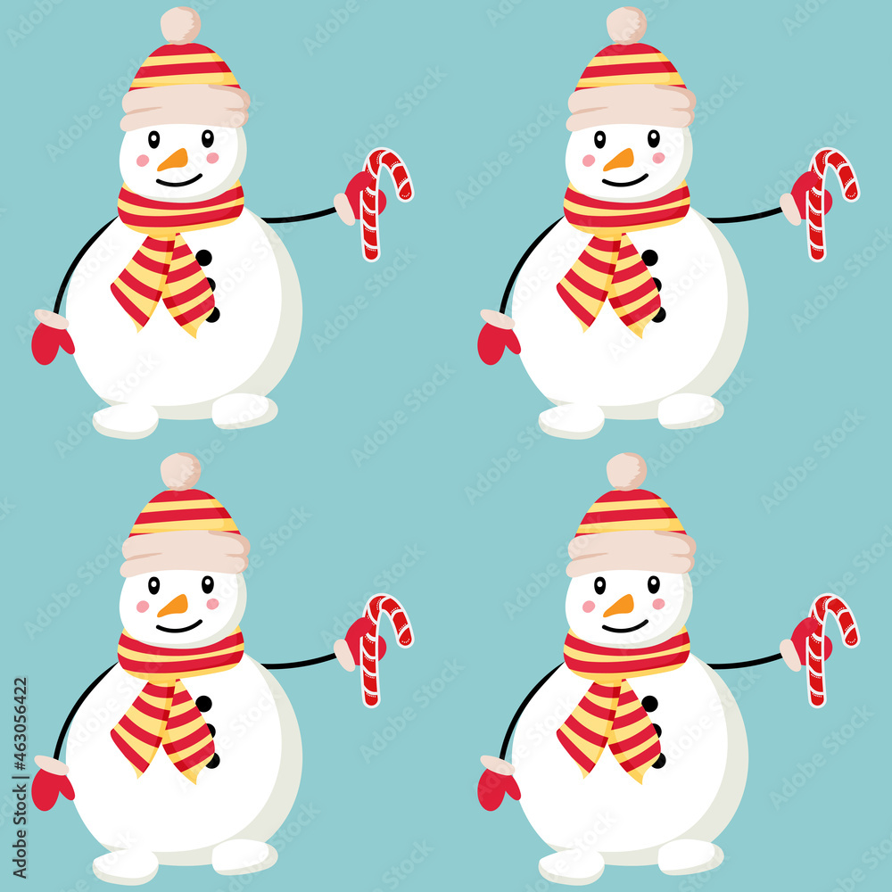The concept of celebration of the holiday. Paper texture background with a snowman. Decorative print. Background, wrapping paper.Children's wallpaper and fabric