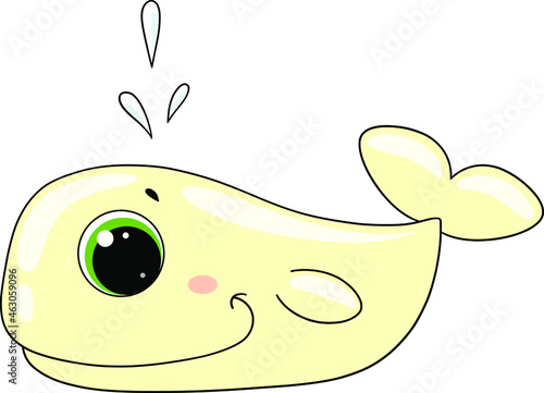 Cute cartoon children's character white whale with a fountain of spray. Beluga. A resident of the seas and oceans. Underwater world. Marine animals. Vector illustration