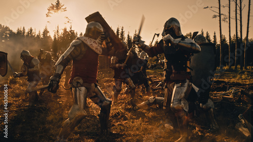 Fotografía Epic Battlefield: Armies of Medieval Knights Fighting with Swords