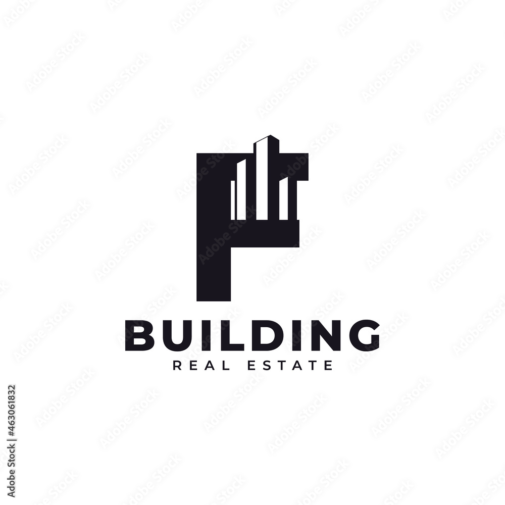 Real Estate Icon. Letter F Construction with Diagram Chart Apartment City Building Logo Design Template Element