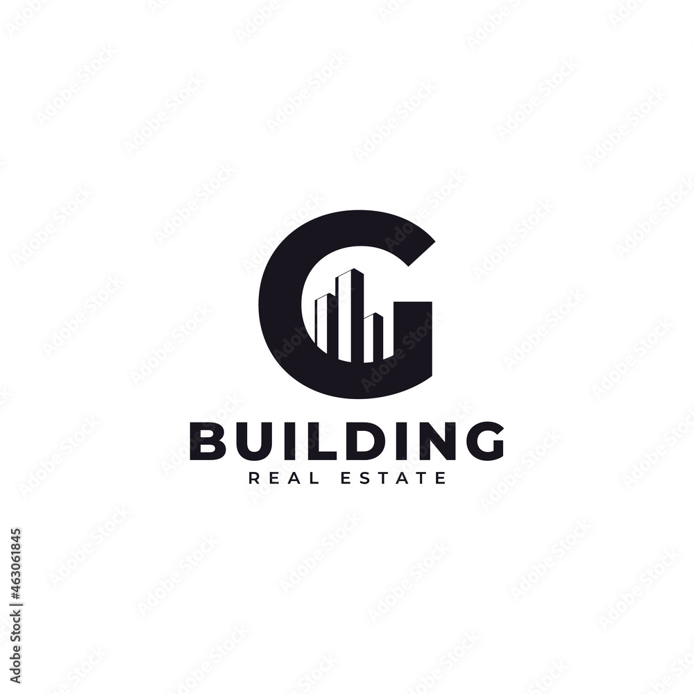 Real Estate Icon. Letter G Construction with Diagram Chart Apartment City Building Logo Design Template Element