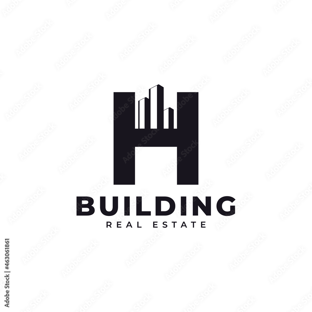 Real Estate Icon. Letter H Construction with Diagram Chart Apartment City Building Logo Design Template Element