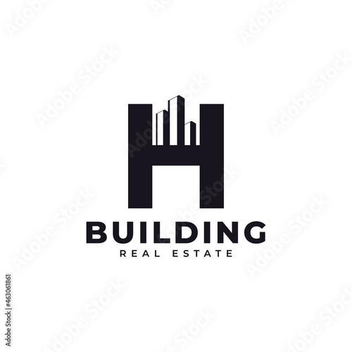 Real Estate Icon. Letter H Construction with Diagram Chart Apartment City Building Logo Design Template Element