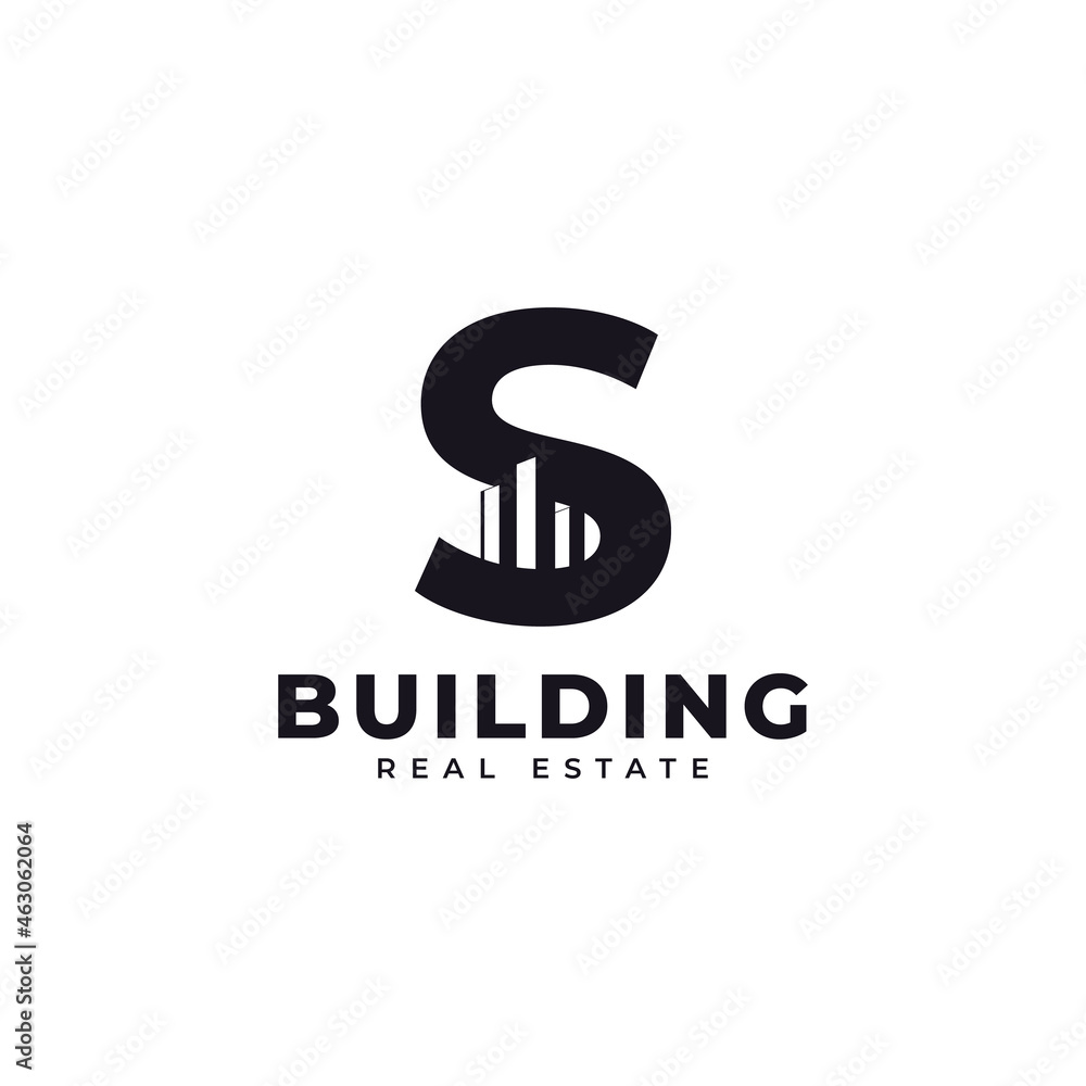 Real Estate Icon. Letter S Construction with Diagram Chart Apartment City Building Logo Design Template Element