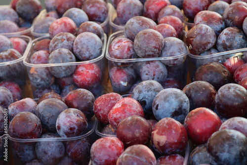 group of red plums for sale