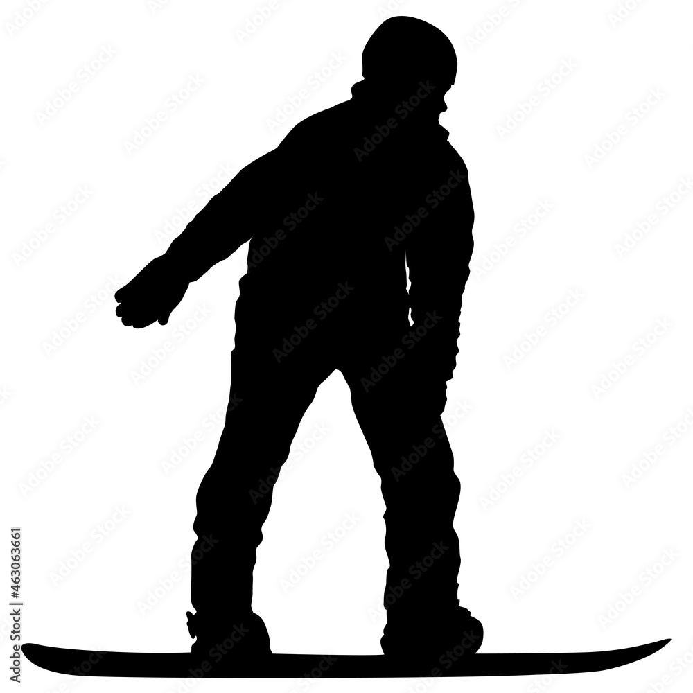 Black silhouettes snowboarders on white background illustration