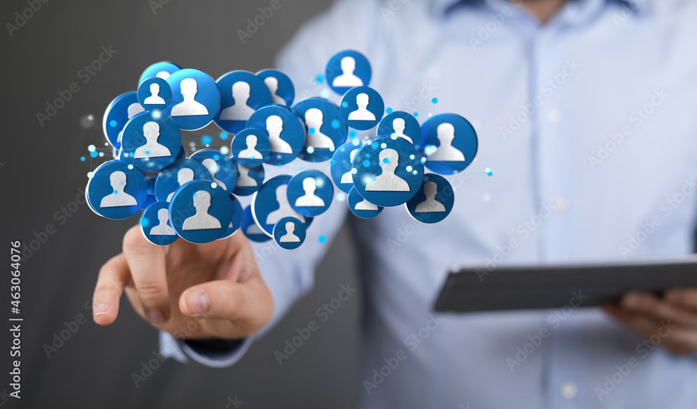Businessman using data network with his fingers Businessman using data network with his fingers