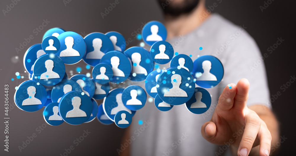 Businessman using data network with his fingers Businessman using data network with his fingers