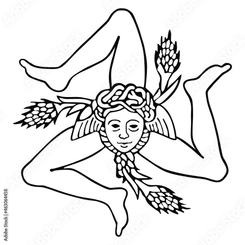Sicily sign vector contour line silhouette illustration. Coat of arms of Sicily, seal, emblem.  Island in Italy.