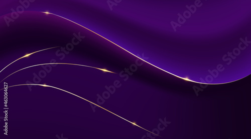 Purple gradient abstract curve and golden lines illustration background