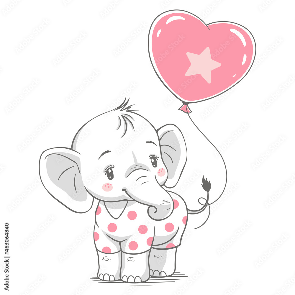 Vector illustration of a cute baby elephant, with pink balloon. Vector illustration of a cute baby elephant, with pink balloon.