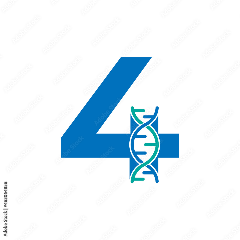 Number 4 Genetic Dna Icon Logo Design Template Element. Biological Illustration