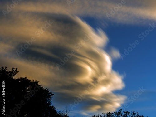 Multiple exposure of a  big cloud at sunrise over the central mountains of Colombia near the town of Villa de Leyva.