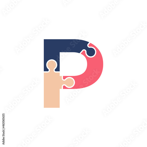 Initial Letter P with Team Puzzle Jigsaw Connectivity Logo Design Template Element
