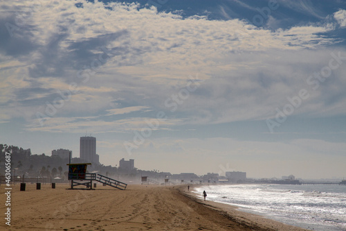 Life guard tower over sunset in Venice beach Los Angeles, California