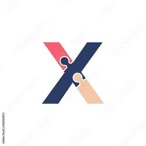 Initial Letter X with Team Puzzle Jigsaw Connectivity Logo Design Template Element