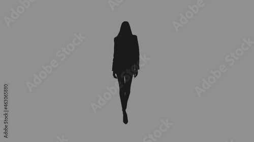 Silhouette of young elegant model walking on runway during fashion show,  Full HD footage with alpha transparency channel isolated on gray background photo