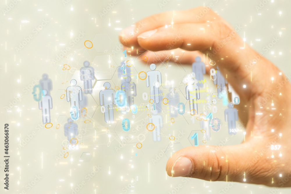 Businessman using data network with his fingers Businessman using data network with his fingers