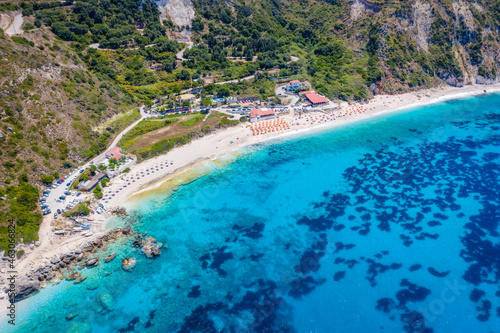 Aerial view of Petani Beach on the Kefalonia Island, Greece