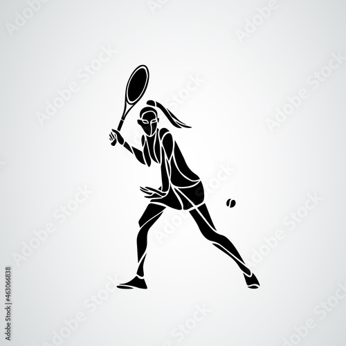 Tennis player female stylized clipart vector silhouette