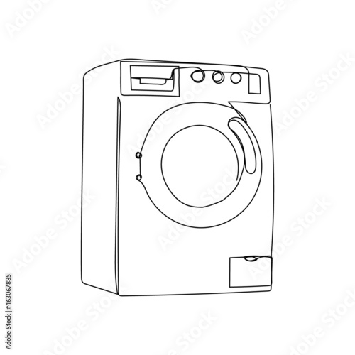 Washer and dryer line drawing. One line art of home appliance, bathroom, laundry room, clean linen, washing machine.