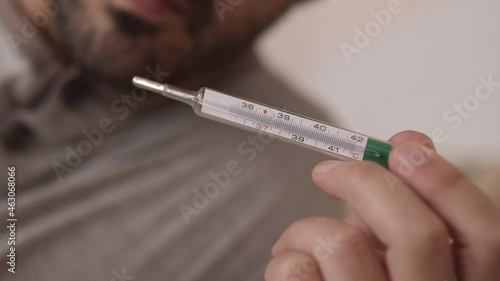 Closeup of thermometer, fever or sickness concept
