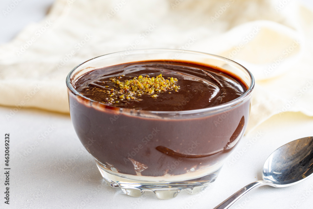 Supangle dessert on a white background. Chocolate pudding